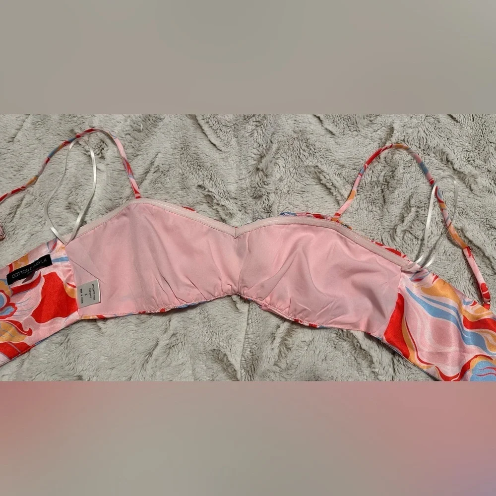 Cotton Candy LA Multicolor Abstract Bandeau Bow Tie Top - Picture 9 of 10